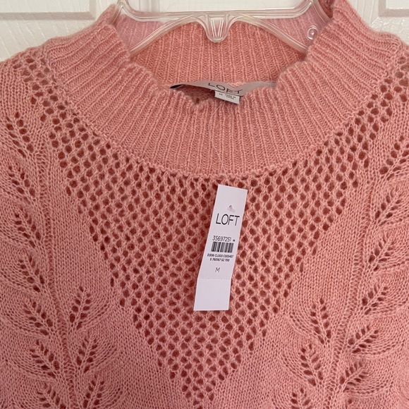 LOFT Pink Lace-Knit V-Inset Pullover Sweater - Picture 2 of 5
